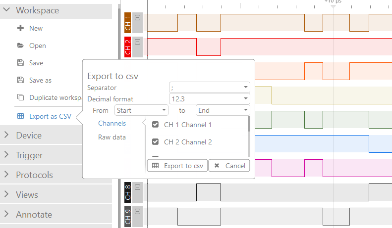 Exporting logic signals