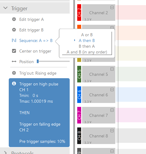 Logic analyzer trigger sequence order