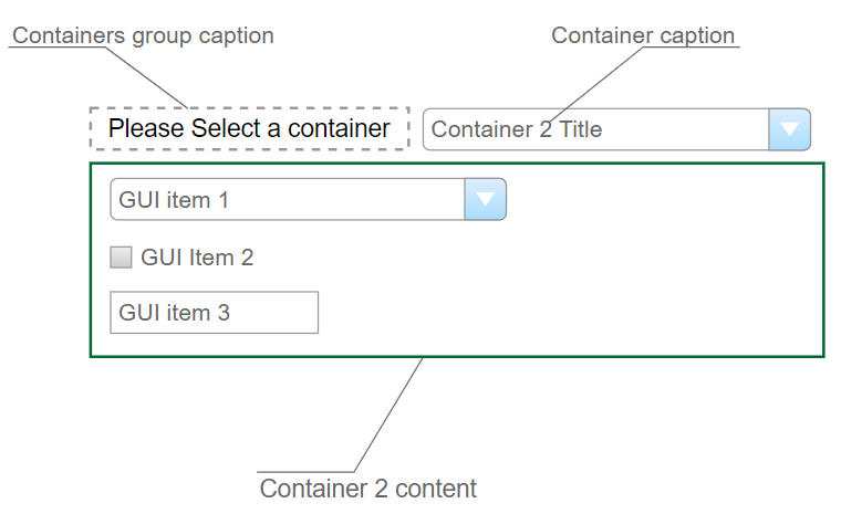 Selectable containers GUI representation